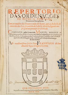 Imagem da folha de rosta do livro "Repertorio das ordenaccoes do Reyno de Portugal" de 1608